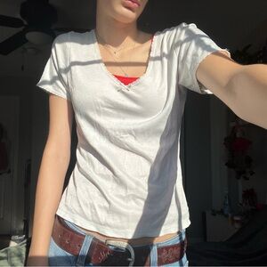 White V-Neck Women's Top